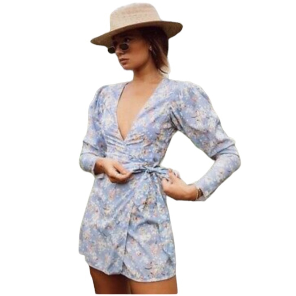 We Wore What Blanca Floral Wrap Dress - Lightweight Summer Dress - Size Small